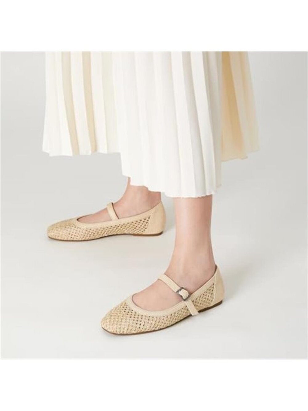 Trary Mary Jane Shoes Women Woven Flats for Women Dressy Ballet Flats Squared - Picture 2 of 7